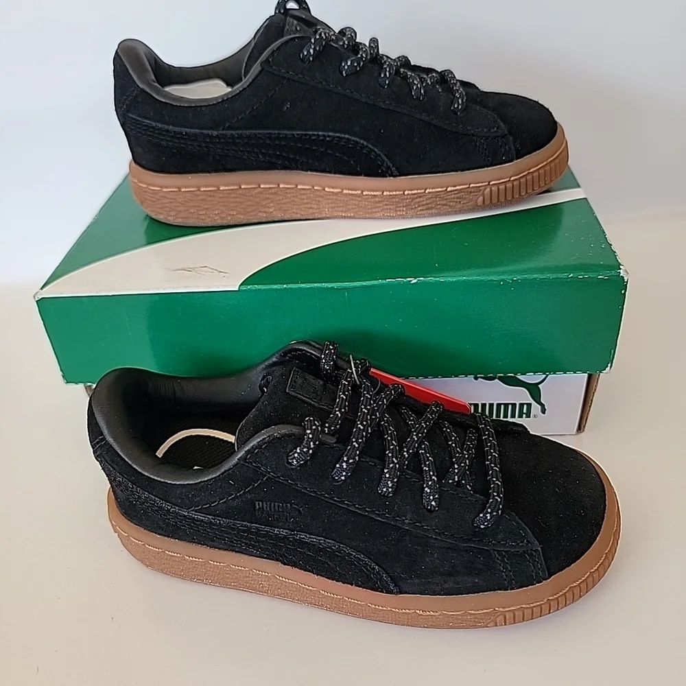 PUMA Basket Classic Winterized Kid’s Shoes in Puma Black, Sz. US 9C